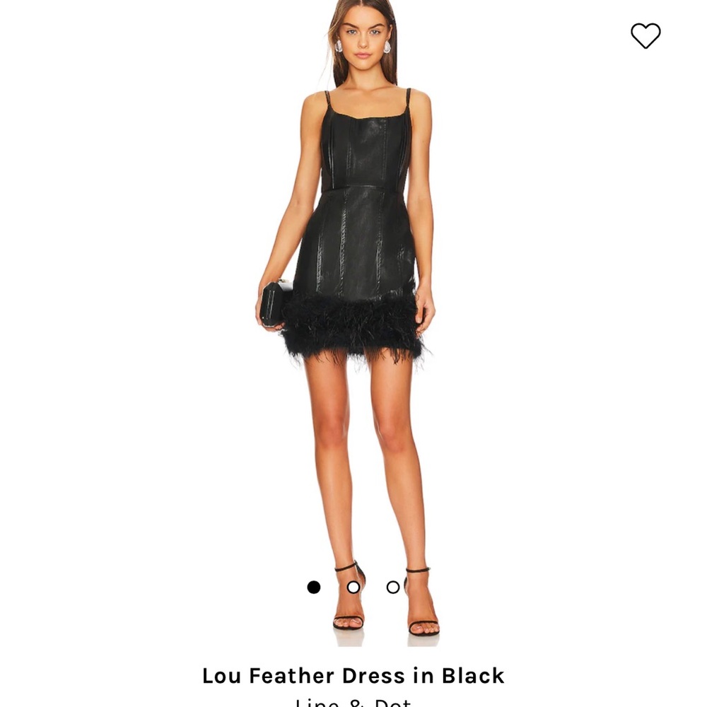 Size XS Revolve Line and Dot Black Leather Ostrich Lou Feather Dress. Brand new!